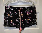 Kensie Black Multicolor Floral Print Pull On Lightweight Shorts size XL