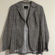 AKRIS wool silk linen blend plaid open blazer jacket