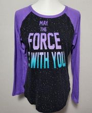 Star Wars black purple galactic raglan long sleeve pajama top size large