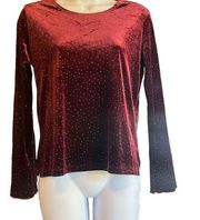 Impressions Womens Medium Petite Vintage Burgandy Silver polka Dot Velvet Blouse