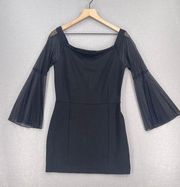 French Connection Dress Womens Large Black Lula Bell Sheer Sleeve Bodycon Mini