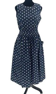 1901 Fit and Flare Navy Polka Dot Sleeveless Midi Dress Size Small NWOT