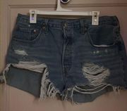 501 Distressed High-Waisted Denim Shorts