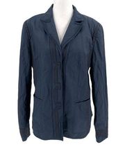 Elie Tahari Metallic Cotton Snap Button Blazer Jacket Navy Blue size Medium