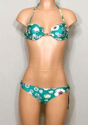 WILDFOX sixties teal floral bikini. Medium . NWT