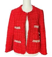 ZARA  women tweed bright red blazer jacket size M