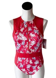 NWT OCEAN PACIFIC ONE PIECE OPEN BACK SWIMSUIT FLORAL In Cinnamon