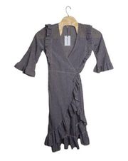 Ganni Women's Charron Ganache Gingham‎ Sz 40 US 10 Cotton Seersucker Wrap Dress