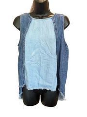 CLOTH & STONE Tencel Chambray Frayed Blue Tank Top - size small