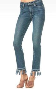 PAIGE Jacqueline High-Rise Straight Crop Stretch Jeans Indigo Tassel