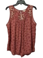 Mason & Belle Tempesta Lace Detail Tank Size Large Coral Pink Floral NWT