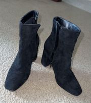 Black Suede High Heel Mid Calf Boots