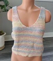 Lush Knit Sleeveless Shirt S Crop Top Striped Knot Back A4