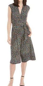 London Times Confetti Colorful Sleeveless Faux Wrap Cropped Jumpsuit 4