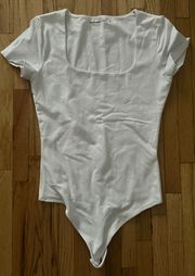NWOT Abercrombie Cotton Seamless Fabric Squareneck Short Sleeve Bodysuit in White