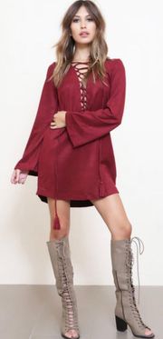 Red Suede Dress Long Sleeve Size L