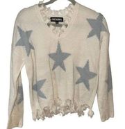 SWEET & SINFUL CREAM BLUE VINTAGE FRAYED LOOK STARS SIZE XS