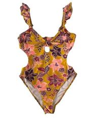 Women's Medium Swimsuit No Boundaries Orange Floral Onepiece