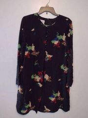 Vintage Evan Picone Size 12 Black Silk Shift Midi Dress Sheer Sleeves