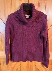 Rachel Ashwell Maroon Cable Knit Coastal Chunky Sweater Womens S Cotton (3269)