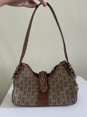 Vintage  Signature Monogram Tan Canvas / Leather Hobo Shoulder Bag