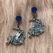 Fairy Sitting on the Moon Blue Stud Earrings