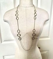 Ann Taylor gold tone black beaded long necklace