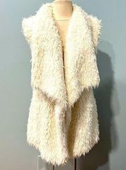 Offline By Aerie Ivory Draped Open Front Sherpa Faux Fur Vest Pockets Size XS