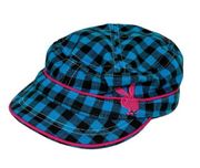 PLAYBOY Y2K Rare Pink and Blue Plaid Newsboy Embroidered Bunny Hat - Size S/M