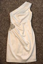 David’s Bridal db studio white formal one shoulder dress