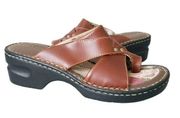 Eastland Womens Brown Leather Casual Wedge Heel Slip On Thong Sandal Size 7M