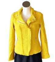 NWOT Carolina Belle Yellow Zipper Fringe Detail Moto Blazer Cotton Small