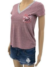 Double Zero (S) Heather Pink Floral Pen Pocket Tee V-neck Shirt Top Short Sleeve