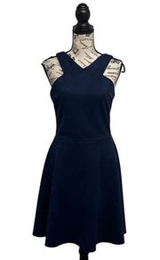 L Blue Faux Suede Cut-In Neckline Fit Flare Dress USA Homecoming Party