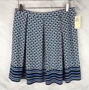 NWT Max Studio Sail Boat Pleated A Line Flare Skirt Nautical Retro Blue Womens L