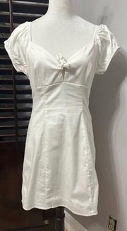 Womens A Line Dress White Mini Cottagecore Puff Sleeve Cut Out L New