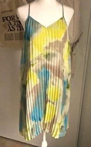New Bar III Pleated Watercolor Tank Mini Dress