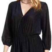 Halogen Flocked 3/4 Sleeve Peplum Top Navy Black Velvet Surplice