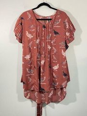 Melissa McCartney for Seven Brown Birds Print Pleated Short Sleeve Blouse Sz 2X