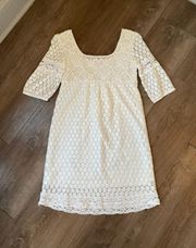 white crochet sheath dress half sleeve lined pullover Women’s sx XS/S