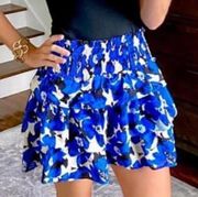 WHO WHAT WEAR Floral Print Smocked Ruffle A-Line Mini Skirt Blue Black Beige XXL