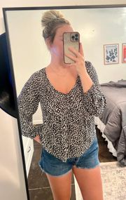 Long Sleeve V Neck Crinkled Boho Top