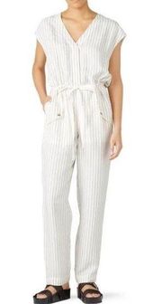 Jason Wu White Pinstripe V-Neck Ruched Jumpsuit Size 6 US $550