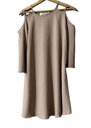 Available by Angela Fashion Neutral Beige Cold Shoulder Strappy Mini Dress