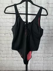 Victoria's Secret Pink Black Lace Up One Peice Swimsuit