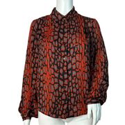 Bardot Mona Leopard Blouse Red Black Gray Long Sleeve Button Up Collar