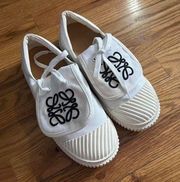 Authentic White Loewe Flap Sneakers 36