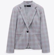 ZARA  Tailored Plaid Blazer Taupe Brown US 8