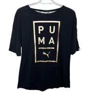 Puma black modern t-shirt with framed gold spell out logo size S