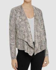 Women's Beige Black Faux Suede Draped Snake Python Print Jacket XS